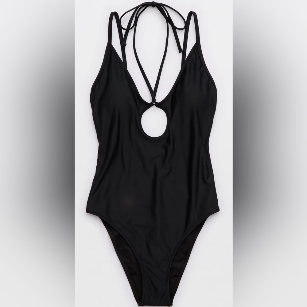 NWT Aerie Keyhole Halter One Piece Swimsuit in Black - Size XS